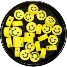 TeOra Store 30 Adet 10 mm Polimer Kil Fimo Boncuk Takı Bileklik + 1 Metre Lastikli Misina Hediye - Gülen Yüz Smile