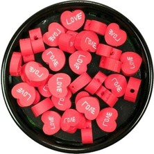 TeOra Store 90 Adet 10 mm Polimer Kil Fimo Boncuk Takı Bileklik + 5 Metre Lastikli Misina Hediye - Kalp Love