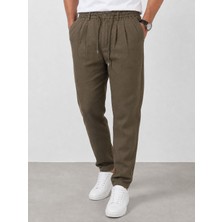 Yazı Keten Erkek Beli Bağlamalı Casual Jogger Pantolon 7734