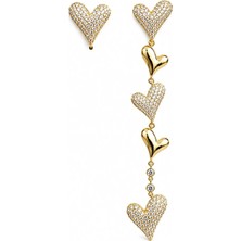 Lovecharm Gold Kalp Asimetrik Küpe Seti – Zirkon Taşlı Sallantılı & Sallantısız Şık Kadın Küpe