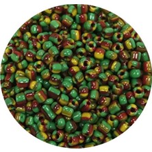 TeOra Store Dökme Cam Kum Boncuk (11/0) 2 mm - 60 Gram -  Yeşil Sarı Çizgili - BNC041