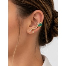 Lovecharm Gold Renk Turkuaz Yeşil Detaylı Zirkon Taşlı Sallantılı Kulak Manşeti