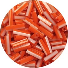 TeOra Store Uzun Boru Kesme Boncuk Çap 2mm Uzunluk 10 mm - 60 Gram - Turuncu Beyaz - BNC294