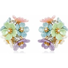 Lovecharm Pastel Çiçek Bahçesi Premium Gold Tonlu Kristal Taşlı Statement Küpe Çifti ✨🌸