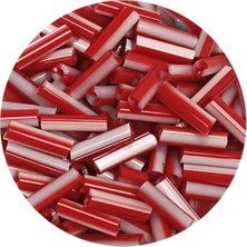 TeOra Store Uzun Boru Kesme Boncuk Çap 2mm Uzunluk 10 mm - 20 Gram - Kırmızı Beyaz - BNC239