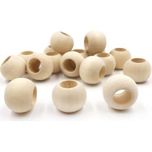 TeOra Store 100 gr (100 Adet) Ahşap Boncuk 15 mm Çap x 10 mm Delik Doğal Yuvarlak Ahşap Makrome El Işi Çanta