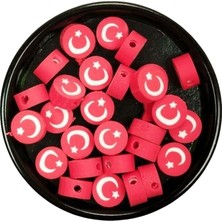 TeOra Store 90 Adet 10 mm Polimer Kil Fimo Boncuk Takı Bileklik + 5 Metre Lastikli Misina Hediye - Türk Bayrağı