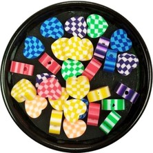 TeOra Store 30 Adet 10 mm Polimer Kil Fimo Boncuk Takı Bileklik + 1 Metre Lastikli Misina Hediye - Desenli Kalp