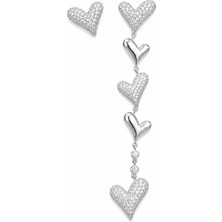 Poseidons Jewellery Gümüş Renk Kalp Sallantılı Küpe – Zirkon Taşlı Romantik Kalp Tasarım Kadın Küpe ❤️✨