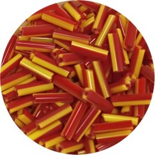 TeOra Store Uzun Boru Kesme Boncuk Çap 2mm Uzunluk 10 mm - 60 Gram - Sarı Kırmızı - BNC274