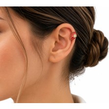 Lovecharm Gold Kırmızı Mine Detaylı Taşlı Ear Cuff Küpe
