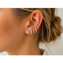 Poseidons Jewellery Inci ve Zirkon Taşlı Gümüş Renk Halka Küpe – Zarif Şık Tasarım