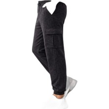 YM PAZARLAMA Erkek Jogger Eşofman Altı Kargo Cepli Lastikli Paça Spor Pantolon - Füme