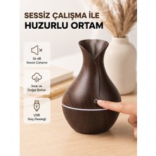 Ahşap Desenli Aromaterapi Difüzör 130 ml Ultrasonik ve 7 Renk LED Işıklı - Lisinya