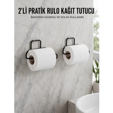 2 Adet Siyah Yapışkanlı Kağıtlık Duvar Tipi Tuvalet Kağıdı ve Rulo Tutucu - Lisinya