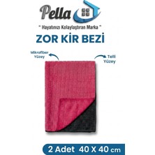 Pella Zor Kir Bezi 2'li Paket 40X40 cm – Çift Taraflı Mikrofiber ve Telli Temizlik Bezi (Çizmez, Hav Bırakmaz)