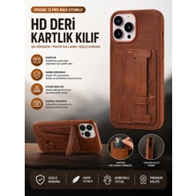 Lisinya iPhone 13 Pro Max Uyumlu Hd Deri Kartlıklı Kılıf Kahverengi