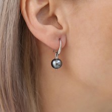 Nox Jewelry 14 Ayar Altın Kaplama Tavus Kuşu Tonlu Siyah Tatlı Su İncili Sallantılı Gümüş Küpe- EP00128
