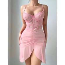 Liyuza Kadın Pembe Transparan Fantezi Gecelik 2300
