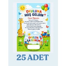 25 Adet Okulda Ilk Günüm Kartlı Rozet Seti 58 mm Isim Alanlı Okula Hoş Geldin Hediyelik Punky Design