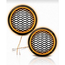 Qosrix 20X20 cm Amber Renk Neon LED Işıklı Midrange Yuvarlak Hoparlör Kapağı 1 Çift