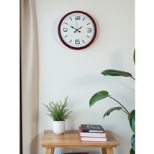 Nurton 36 cm Kırmızı Modern Dekoratif Duvar Saati