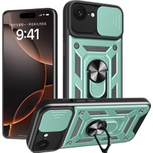 Nurton Mey Ithalat®  iPhone 16E Kılıf Pars Lens Yüzüklü Silikon - Yeşil