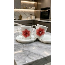 Nurton Kirlinova® Kırmızı Çiçek 2'li Porselen Fincan Takımı