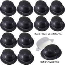 Nurton Mey Ithalat® Siyah Renk Simli Melon Yuvarlak Parti Şapkası 12 Adet