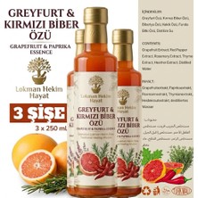 3 x 250 ml Greyfurt & Kırmızı Biber Özü - 5'i 1 Arada Bitkisel Öz Karışımı Lokman Hekim Hayat
