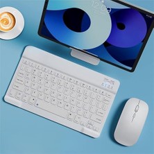 Belirtilmemiş Şık Tasarımlı Bluetooth Kablosuz Klavye ve Mouse Seti | Android, Ios ve Windows Uyumlu | Şarj Edilebilir, Taşınabilir ve Sessiz Tuşlu Set (Beyaz)