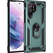Nurton Mey Ithalat®  Samsung Galaxy S21 Ultra Kılıf Sofya Yüzüklü Silikon Kapak - Yeşil