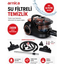 Arnica 2400 Watt Yüksek Güçlü Motorlu Su Filtreli Turbo Başlıklı Süpürge, Güçlü Performans, Çoklu Aparat
