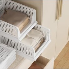 Belirtilmemiş 3'lü Kayar Raf Elbise Dolap Içi Organizeri - Mutfak Banyo Düzenleme Depolama Üst Üste Dizilebilir (1, Latte)