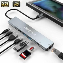 Belirtilmemiş Cf-04 Macbook Uyumlu Type-C™ To 4K HDMI Tv Projeksiyon UHD 1080P 2* Type-C 3* USB Sd/tf RJ45 Ethernet Lan 8ın1 Çevirici Hub Adaptör