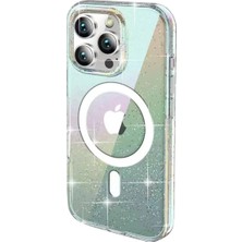 Nurton Mey Ithalat®  iPhone 15 Pro Max Rasasi Simli Magsafe Kapak - Şeffaf