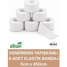 Alban 5cm 6'lı Set Kendinden Yapışkanlı Elastik Bandaj, Kohesiv Bandaj 5cm x 4.5m – Spor, Bilek, Ayak Bileği, Veteriner Bandajı