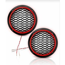 Qosrix 20X20 cm Kırmızı Renk Neon LED Işıklı Midrange Yuvarlak Hoparlör Kapağı 1 Çift