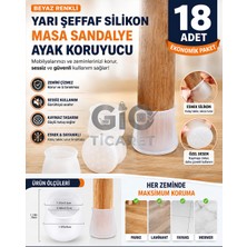 Gio Ticaret - 18 Adet Beyaz Renkli Silikon Masa Sandalye Ayak Koruyucu - Kaymaz Mobilya Ayağı Koruma Kılıfı - Çizik ve Ses Önleyici Silikon Taban Koruyucu