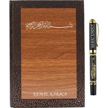 Hediye Rengi Isme Özel Lux Ahşap Defter ve Roller Kalem Seti - Besmele Işlemeli