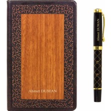 Hediye Rengi Isme Özel Ahşap Kapaklı Premium Defter ve Kalem Seti Küçük Boy