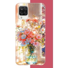 Aksesuarist Samsung Galaxy A12-M12 Uyumlu Vazodaki Çiçek Baskılı Silikon Kılıf