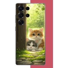 Aksesuarist Samsung Galaxy S25 Ultra Uyumlu Kapıdaki Kediler Baskılı Silikon Kılıf
