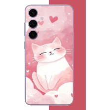 Aksesuarist Samsung Galaxy S24 Plus Uyumlu Pembe Kedi Baskılı Silikon Kılıf