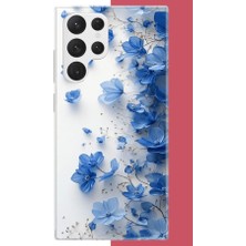 Aksesuarist Samsung Galaxy S22 Ultra Uyumlu Mavi Çiçek2 Baskılı Silikon Kılıf