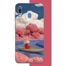Aksesuarist Samsung Galaxy A20-A30 Uyumlu Kayık ve Pembe Ağaç Baskılı Silikon Kılıf