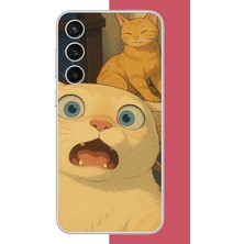 Aksesuarist Samsung Galaxy S23 Fe Uyumlu Şaşkın Kedi Baskılı Silikon Kılıf
