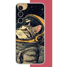 Aksesuarist Samsung Galaxy S23 Fe Uyumlu Astronot Kedi Baskılı Silikon Kılıf