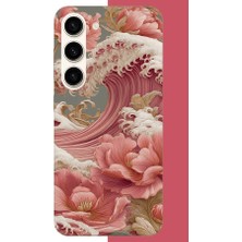 Aksesuarist Samsung Galaxy S23 Uyumlu Pembe Çiçekli Dalga Baskılı Silikon Kılıf