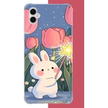 Aksesuarist Samsung Galaxy A04 Uyumlu Peluş Tavşan Baskılı Silikon Kılıf